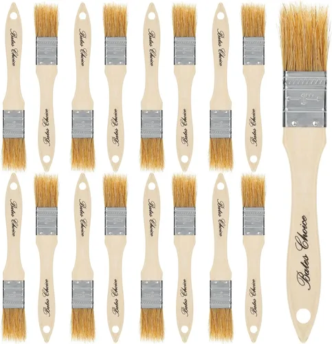 Bates - Pinceles de pintura de cerdas naturales de 1 pulgada, juego de 16 unidades para pintura de astillas, tinte de madera y uso general