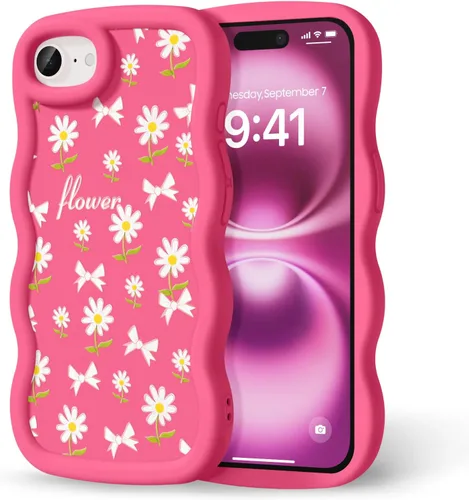 Miniatura 121 de Compatible con iPhone SE/8/7 Funda para Mujeres y Niñas, Marco Ondulado Rizado con Patrón Lindo, Estética Delgada Suave Silicona TPU Parachoques