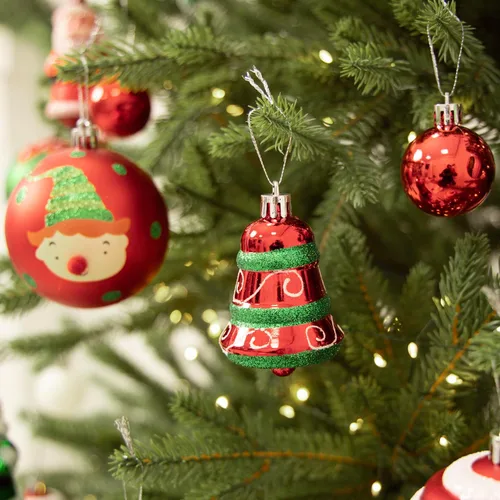 Miniatura 9 de Juego de Adornos de Bolas de Navidad, 64 unidades, Colección Splendor Alegre Rojo Verde Blanco, Adornos Navideños Surtidos Irrompibles para Fiestas