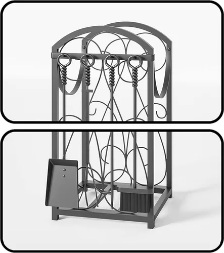 Miniatura 6 de Kingson Estante para leña con soportes de madera para interior, estante de herramientas para chimenea al aire libre, estante de leña, almacenamiento