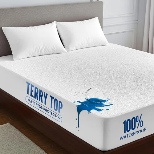 LUX Décor - Protector de colchón de rizo completo 100 % impermeable, parte superior de tela de toalla suave, sin ruido, funda de colchón absorbente