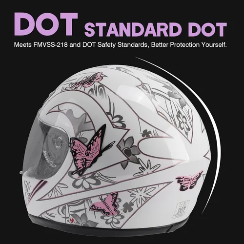 Miniatura 4 de SLMOTO Casco de seguridad aprobado por DOT, casco de motocicleta para adultos, doble visera, cara completa con protector solar Mariposa blanca/rosa