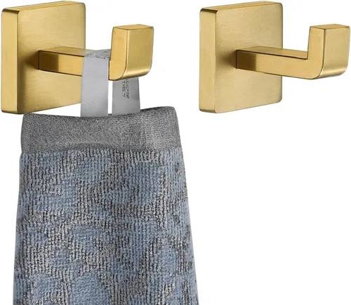 JQK TH250-BG-P2 - Gancho para toallas de baño, para cocina, garaje, acero inoxidable 304, grosor de 0.031 in, 2 unidades, oro cepillado, TH250-BG-P2