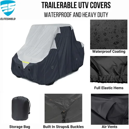 Miniatura 2 de EliteShield Cubierta impermeable Quad 4 x 4 UTV, remolcable resistente, cubierta de almacenamiento SXS para vehículos utilitarios, gris/negro, se