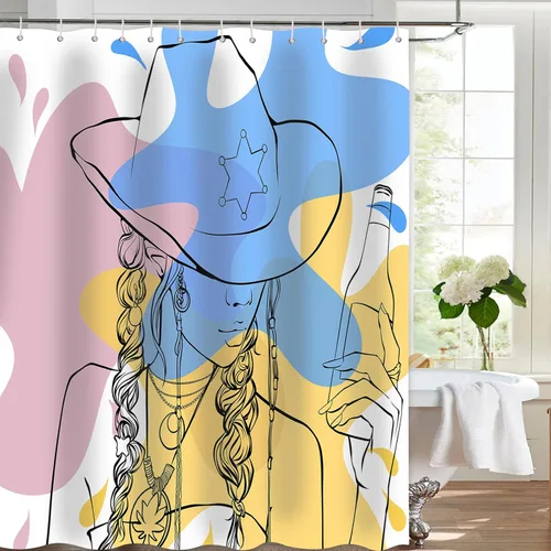 Miniatura 9 de Cortina de ducha para adultos, cortina de ducha para mujer, juego de cortina de ducha de tela impermeable, decoración de baño con 12 ganchos, 72 x