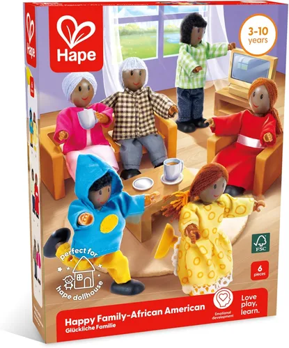 Miniatura 7 de Hape familia afroamericana muñecas de mandera, miembros de familia.