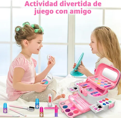 Miniatura 8 de Hollyhi Kit de Maquillaje de 58 Piezas para Niñas, Juguetes de Princesa, Set de Cosméticos Reales Lavables con Espejo, Sets de Maquillaje