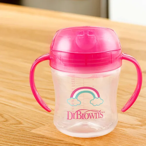 Miniatura 7 de Dr. Brown's Milestones - Vaso entrenador con pico suave y asas, arcoíris rosa, sin BPA, 6 oz/180 mL, a partir de 6 meses Arco iris rosado