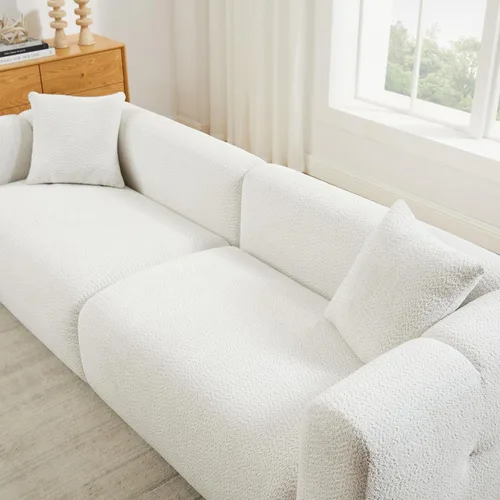 Miniatura 3 de Juegos de muebles de sala de estar VANOMi incluyen sofá de 95" y sillones de 42", sofá tapizado de bouclé extragrande con almohadas, juego de Blanco