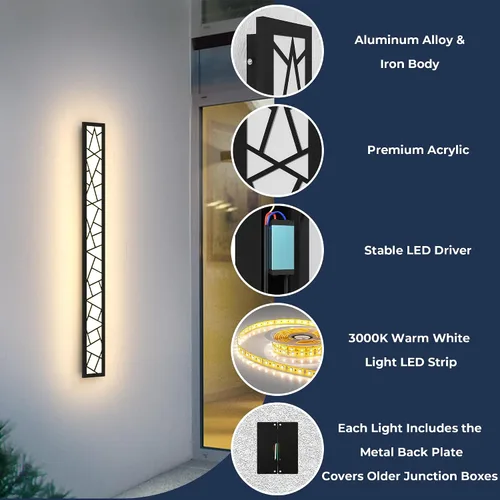 Miniatura 6 de Luces de Pared al Aire Libre 30cm Apliques de Pared Modernos LED Apliques de Pared Largos Luz de Porche Frontal Negra Impermeable Luz de Pared LED