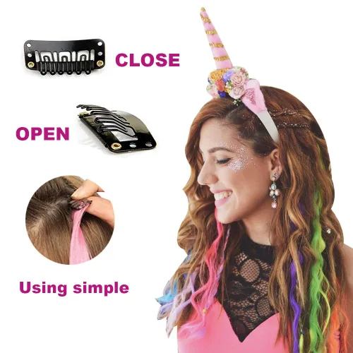 Miniatura 5 de EuTengHao 30 paquetes de extensiones de cabello sintético con clip de 22 pulgadas, coloridas extensiones de cabello rizado con clip para mujeres