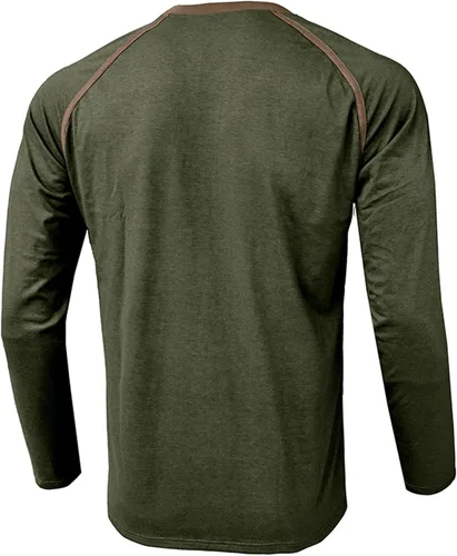 Miniatura 3 de Camisas de manga larga Henley para hombre, con botones clásicos, vintage, con bolsillo en el pecho