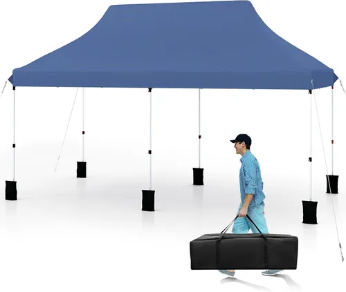 Miniatura 10 de Tangkula Toldo desplegable de 10 x 10 pies, tienda de campaña para exteriores UPF50+ con 4 bolsas de arena, 8 estacas, 4 cuerdas de viento, marco