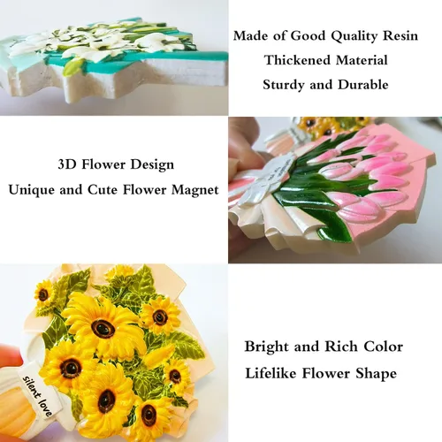 Miniatura 4 de 4 imanes de flores para nevera, imanes fuertes y divertidos para nevera, resina decorativa 3D, imanes creativos de tulipán, girasoles y rosas