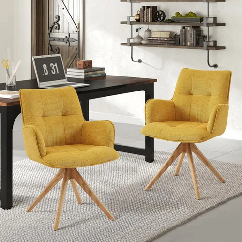 Miniatura 13 de Art Leon Silla de escritorio giratoria – Silla de oficina tapizada de piel sintética sin ruedas, sillón moderno de mediados de siglo con patas