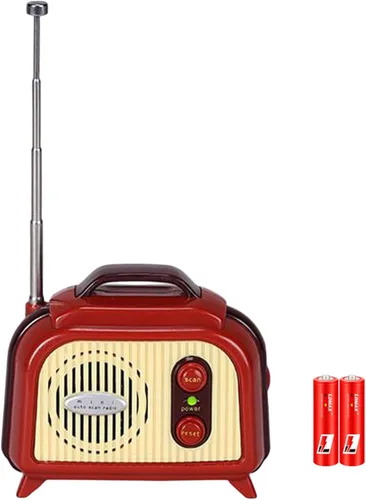 Sourcingbay Mini radio FM, radio FM portátil retro vintage, escaneo automático de 88 a 108 MHz, 2 radios de escritorio compacta alimentada por pilas