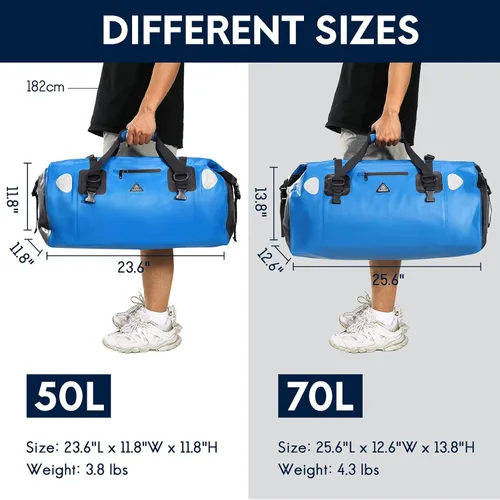 Miniatura 6 de Haimont Bolsa de lona impermeable con correas de fijación rápida para motociclismo, rafting, canotaje, SUP, kayak, viajes, 50L/70L Azul