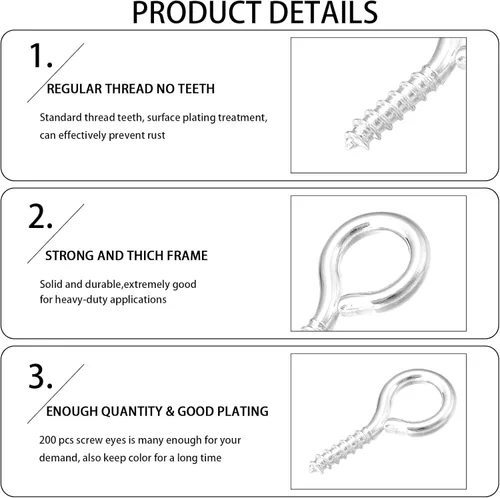 Miniatura 3 de 200 Pcs de tornillos de ojo de metal con ganchos 0.55 pulgadas/14 mm tornillos de ojo resistentes para hacer joyas DIY plateados con rosca
