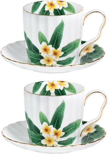 Miniatura 30 de KAMMAK Juego de 2 tazas de té y platillos, tazas de café de porcelana fina, tazas de café expreso apilables, demitasse de cerámica para café