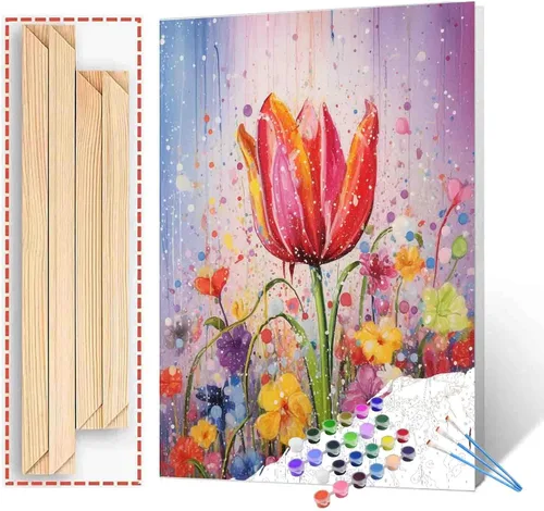 Miniatura 21 de Tucocoo Kits de pintura por números de lavanda con pinceles y pigmento acrílico sobre lienzo para adultos, hermoso proyecto de manualidades florales