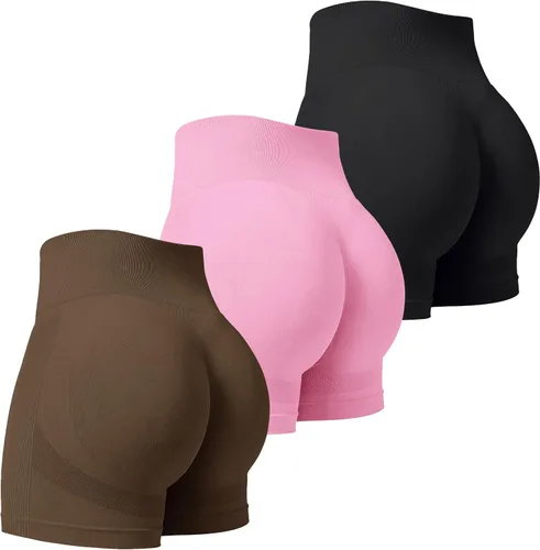 Miniatura 46 de VVX Pantalones cortos de entrenamiento para mujer, 3 piezas, con levantamiento de glúteos, sin costuras, cintura alta, pantalones cortos de yoga