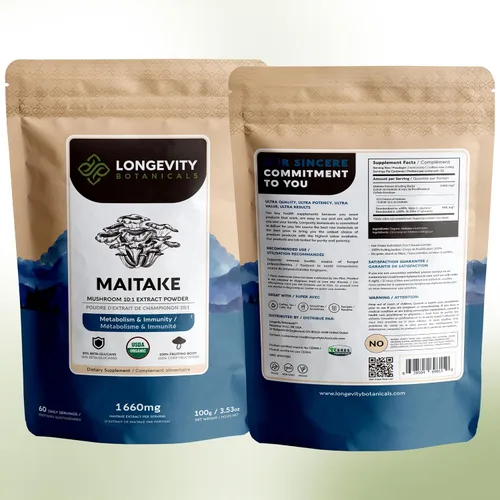 Miniatura 9 de Longevity Botanicals Suplemento orgánico de hongos Maitake en polvo Extracto de 3.53 oz Cuerpo fructífero Grifola Frondosa ≥30% Beta-D-Glucanos
