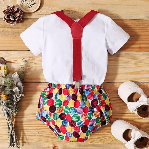 Miniatura 14 de IDOPIP Traje formal para bebé niño para el primer cumpleaños de Cake Smash con corbatín y tirantes y pantalones cortos para sesión de fotos