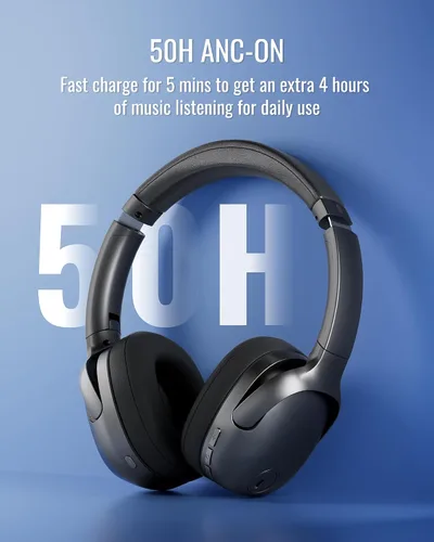 Miniatura 4 de Auriculares híbridos con cancelación activa de ruido, Bluetooth inalámbrico sobre la oreja, tiempo de reproducción ANC de 50 horas, giratorio