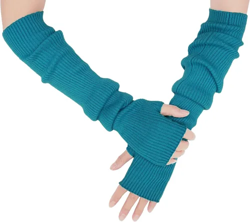 Miniatura 44 de Guantes cálidos de cachemira de brazo largo para mujer, guantes de invierno acogedores sin dedos, calentadores de brazos suaves, gran regalo
