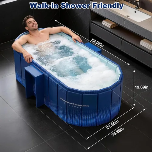Miniatura 2 de Bañera Portátil para Adultos de 59" Grande Bañera Plegable de Inmersión en Frío Bañera de Hielo Plegable Sin Instalación para Cabina de Ducha, Baño