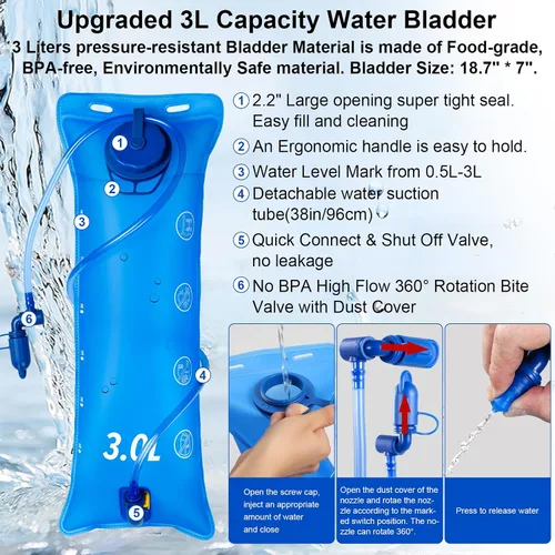 Miniatura 4 de Mochila de hidratación aislada con vejiga de agua de 3 litros, mochila de senderismo a prueba de fugas de 18 L, mochila de agua ligera para hombres