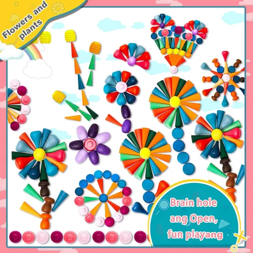 Miniatura 5 de Chivao Juego de materiales de juego de piezas sueltas, juego de juguetes de mandala de madera, juguetes sensoriales de madera, 27 colores arcoíris