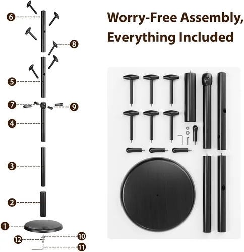 Miniatura 8 de Taitiy Perchero de madera maciza independiente con 10 ganchos para dormitorio, sala de estar, entrada, soporte resistente para sombreros, abrigos