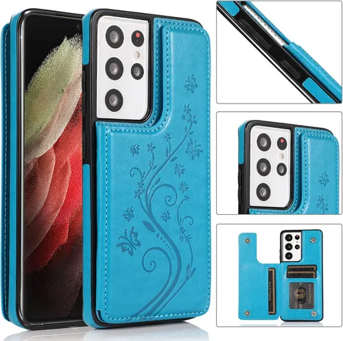 Miniatura 3 de Funda de teléfono para Samsung Galaxy S21 Ultra Glaxay S21ultra 5G con protector de pantalla de vidrio templado, tarjetero y cartera con soporte