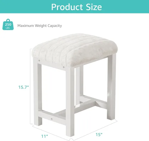 Miniatura 2 de Taburete Pequeño de Tocador, Lindos Taburetes de Tocador con Suave Cojín de Pelo Sintético de Conejo, Silla de Maquillaje Blanca para Espacios
