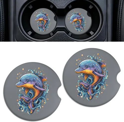 Miniatura 22 de Paquete de 2 posavasos de cerámica para portavasos de automóvil, 2.56 pulgadas, antideslizantes, absorbentes, con base de corcho y muesca