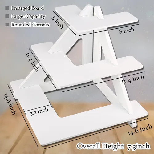 Miniatura 3 de Soporte para 24 cupcakes – Soporte rústico para cupcakes de 3 niveles plegable de madera – Soporte blanco para cupcakes – Torre de cupcakes