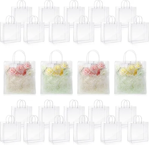 Miniatura 10 de Amylove 24 bolsas de regalo de plástico de PVC transparente con asa, bolsas de regalo reutilizables transparentes para compras, mercancías