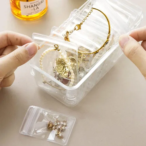 Miniatura 4 de TINSKY 200 bolsas transparentes de PVC para almacenar joyas, pequeñas bolsas de plástico autosellables con cremallera, bolsas de almacenamiento