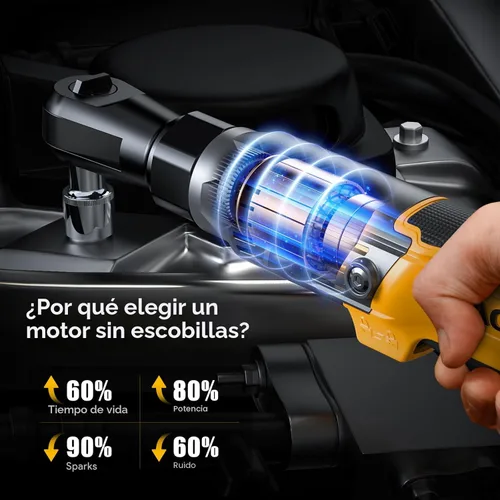 Miniatura 4 de ACROPOW Llave de trinquete inalámbrica de 3/8", compatible con batería DEWALT 20V MAX, motor eléctrico de trinquete sin escobillas de 74 pies-libras