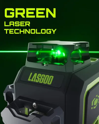 Miniatura 3 de LasGoo LG-3D Nivel láser autonivelante 3 x 360°, láser de línea cruzada con haz verde 3D para construcción y colgar cuadros, 2 baterías recargables