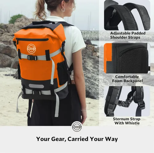 Miniatura 5 de STOVER 5/10/25/30/40/55L Waterproof Dry Bag- Roll-Top Backpack w/Phone Case- Kayaking, Hiking, Camping, Boating- Men/Women 40L Naranja