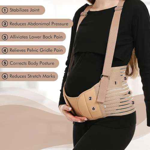 Miniatura 4 de Bandas para el vientre para mujeres embarazadas – Cinturón de maternidad Soporte de embarazo – Carpeta abdominal transpirable, soporte de espalda