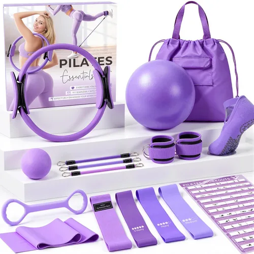 Miniatura 8 de Pilates Kit, Pilates Equipment for Home Workouts, Home Pilates Essentials Kit for Women with Pilates Ring and Ball Set, Socks, Ankle Resistance Rosa