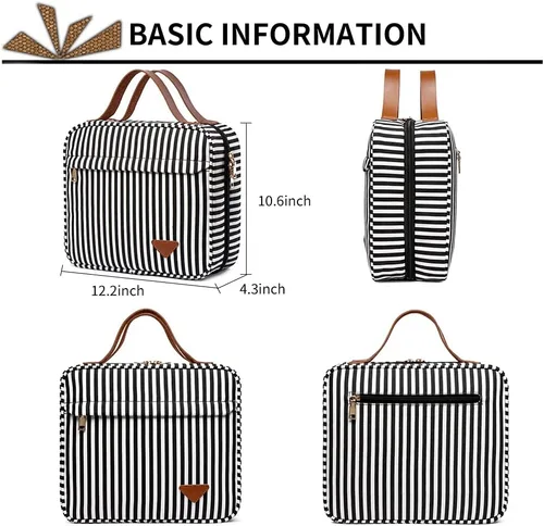 Miniatura 2 de Lmbabter Bolsa de maquillaje colgante de viaje, bolsa de aseo impermeable, gran almacenamiento para viajes, baño, mujeres y hombres, Negro-blanco