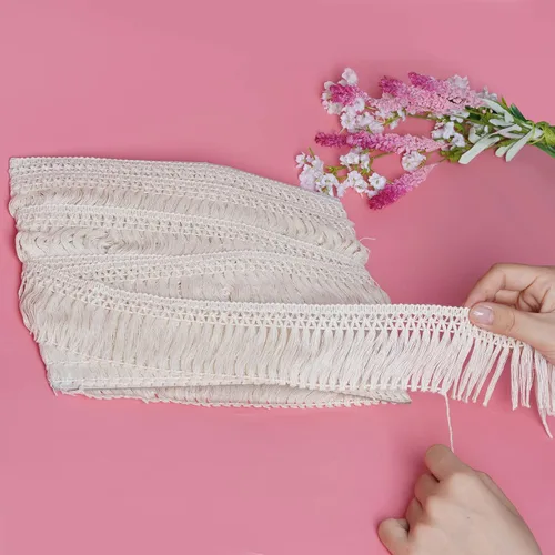 Miniatura 5 de Borla de algodón de 10 yardas x 2.4 in de ancho, ribete de flecos de fibra de encaje, para accesorios de ropa, lámpara de costura para manualidades