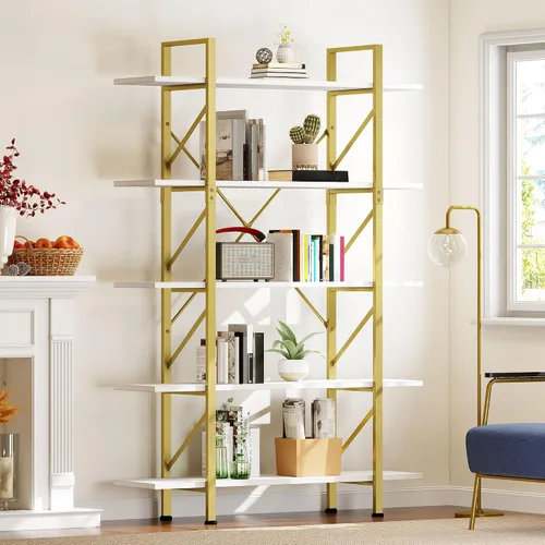 Miniatura 2 de YITAHOME Estantería dorada de 5 niveles, estantería ancha y moderna de 70.9 pulgadas de alto, estantes de almacenamiento abiertos en sala de Dorado