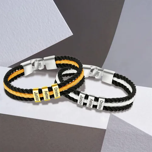 Miniatura 42 de Pulseras de cuero personalizadas para hombre con 1-6 nombres, pulsera trenzada personalizada con cuentas para papá, marido, día del padre, San