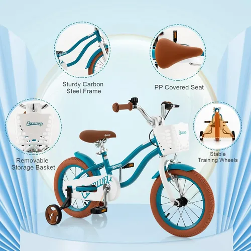 Miniatura 4 de BABY JOY Kids Bike, 12 14 16 18 20 Inch Boys Girls Bike w/Adjustable Seat, Removable Basket, Handbrake & Coaster Brake, Training Wheels or Turquesa