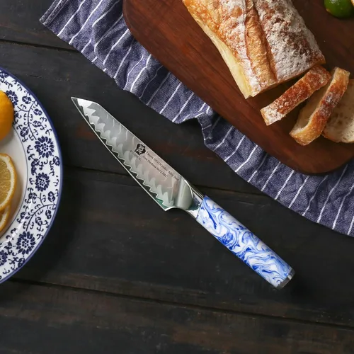 Miniatura 6 de WILDMOK Cuchillo utilitario de 5 pulgadas, cuchillos de frutas de cocina ultra afilados, cuchillo pelador de acero de aleación de 7 capas con mango